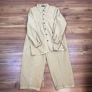 Vintage Monzini Collection Faux Suede 2 Piece Suit Mens XL Beige Pleated Pants